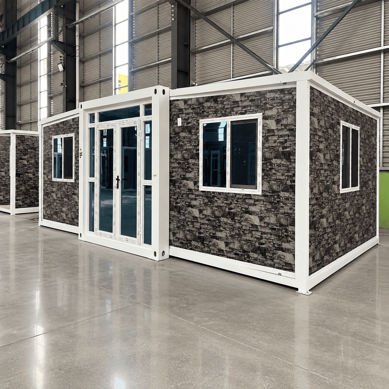Casa Box Contêiner Expansível de 10 pés Home | Cabana com textura de rocha