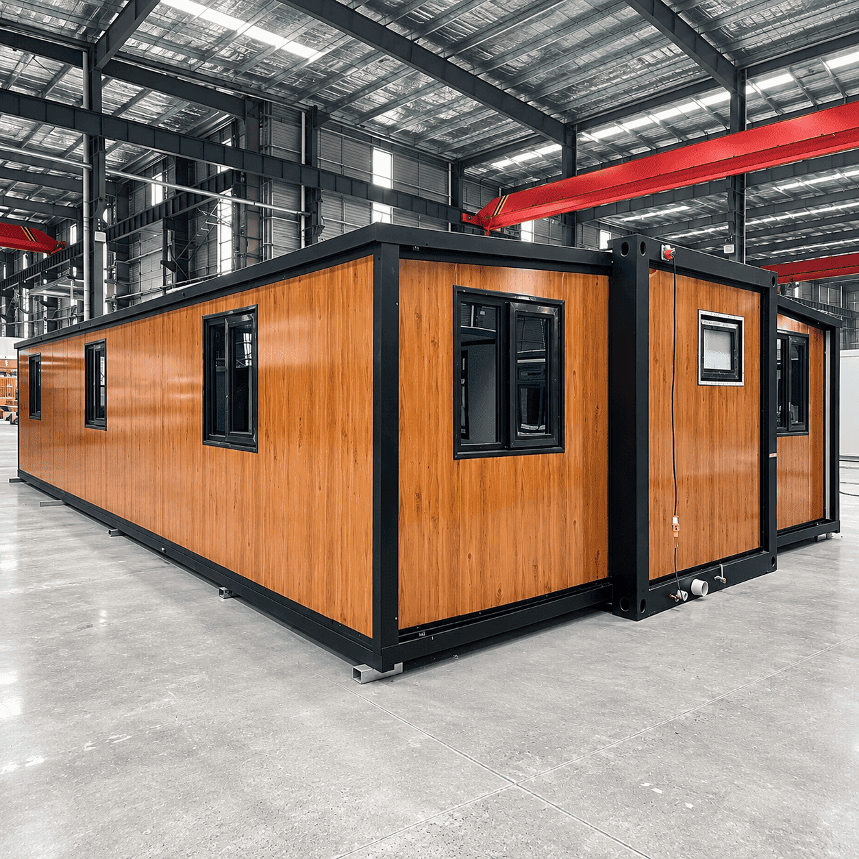Casa Box Casa de cont&ecirc;iner expans&iacute;vel de 40 p&eacute;s | Moldura Preta Madeira Brilhante