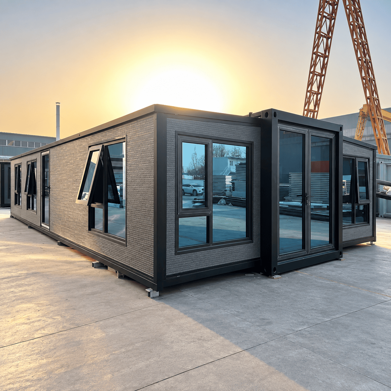 Casa Box Casa de cont&ecirc;iner expans&iacute;vel de 40 p&eacute;s | Revestimento Texturizado Cinza 3 Quartos